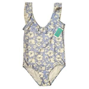 KIDS GIRLS SWIM Baby Blue & White Floral One Piece Swimming Suit – Size 5